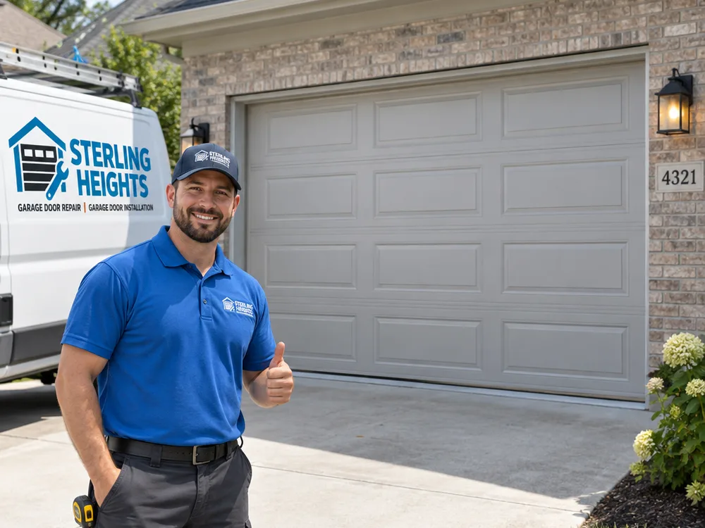 Finished insulated steel sectional garage door with a clean perimeter seal