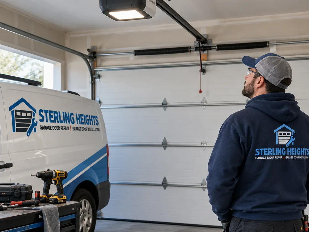 New belt-drive garage door opener with clean wiring and a properly supported rail
