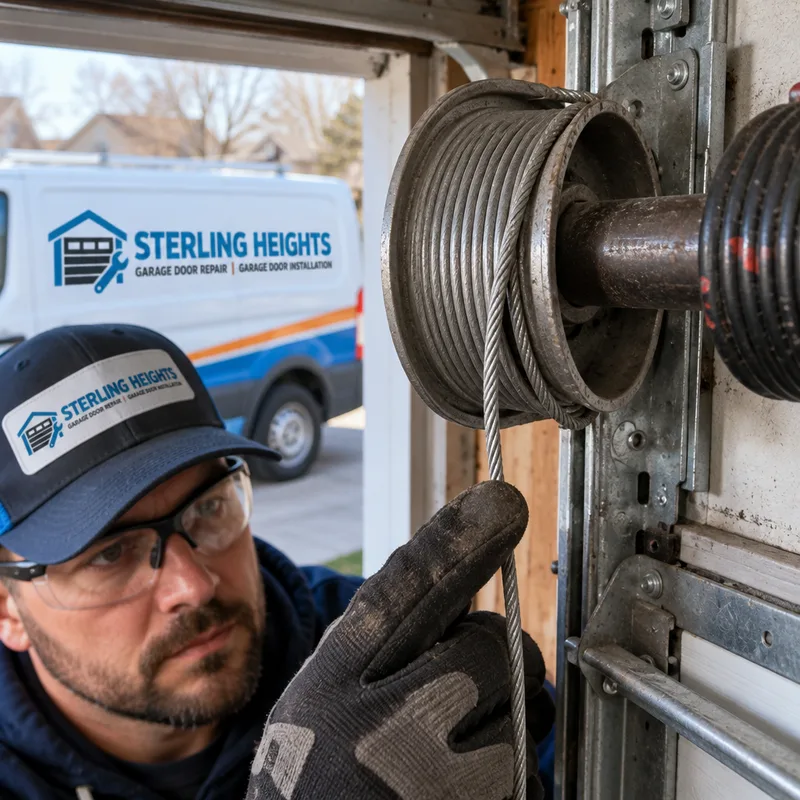 Torsion spring drum with a garage door cable outside the drum grooves